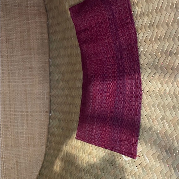 OOAK Gingham raffia and genuine leather giant Red and Tan Checkered Tote Bag - Picture 5 of 13